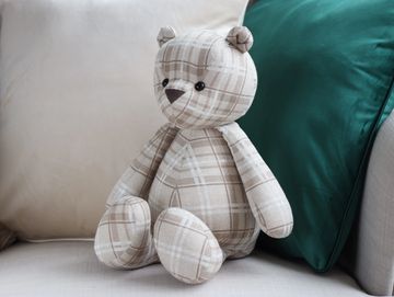 Checkered brown teddy bear