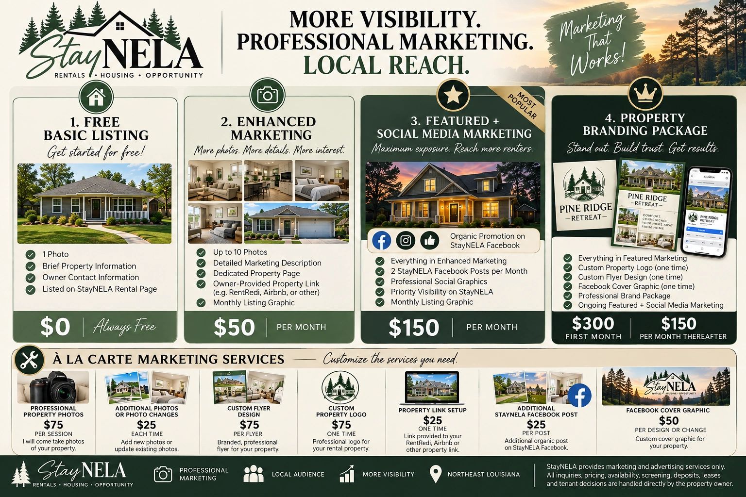 StayNELA offers rental marketing packages from free listings to property branding.