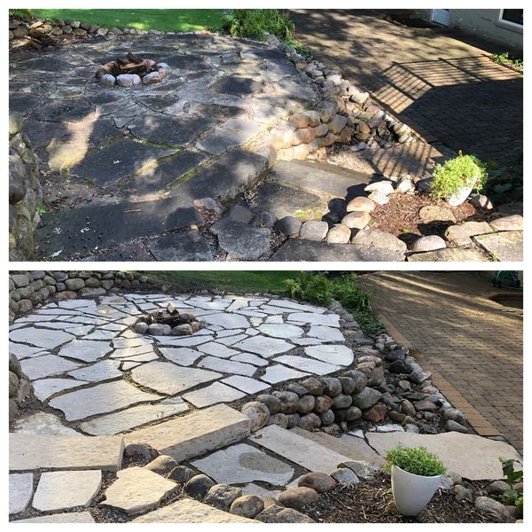 Limestone paver firepit cleaning