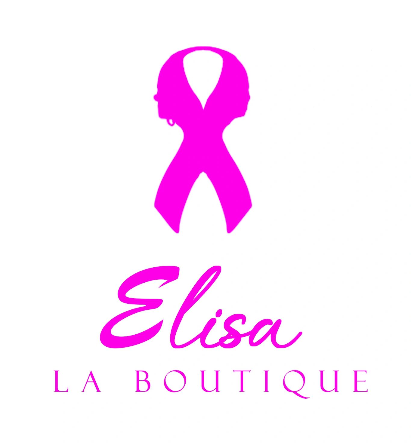 Pink ribbon logo with two female profiles and text Elisa La Boutique.