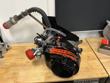 High-performance engine on a workbench.