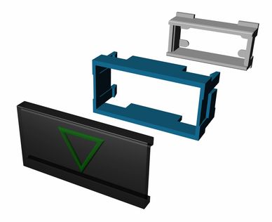 Detalle de diseño de tecla para ascensor sin tornillos de ensamble