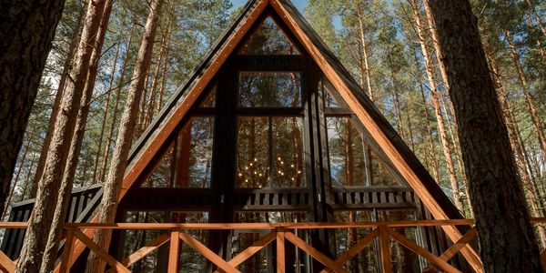 A-frame classic style chalet cottage.