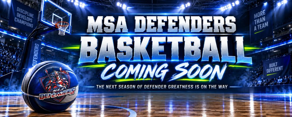 MSA Defenders basketball season announcement in a packed arena.