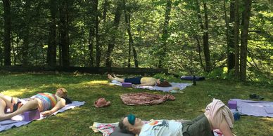 Our outdoor studio: shady, mossy, flat lawn that overlooks the river...