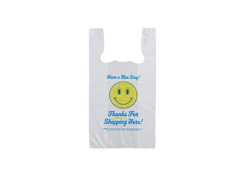 Choice 1/6 Size .71 Mil White Happy Face Heavy-Duty Plastic T-Shirt Bag -  500/Case