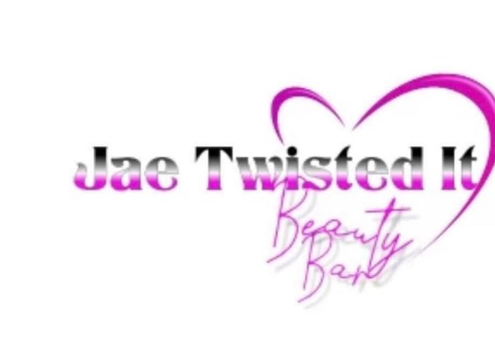 Logo for Jae Twisted It Beauty Bar with a pink heart design.