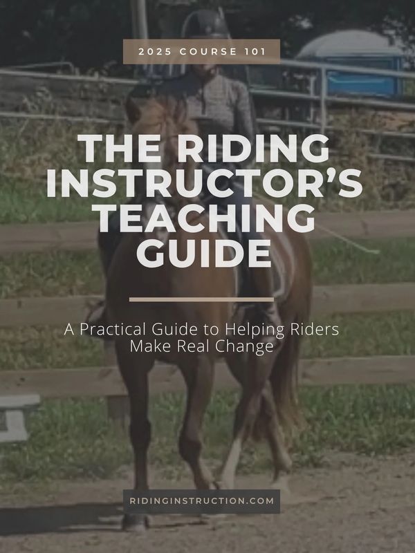 Cover of a riding instructor's teaching guide with a horse and rider in the background.