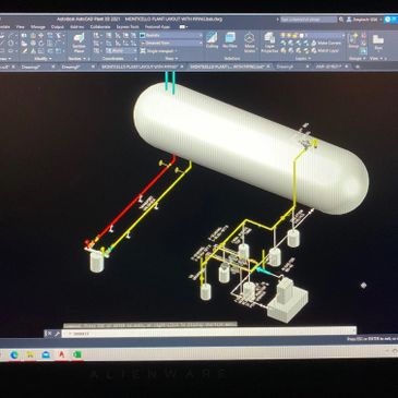 3D model of an industrial plant layout in AutoCAD software.
