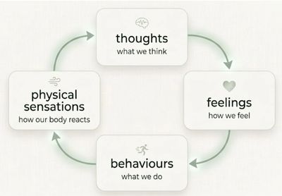 Cycle of thoughts, feelings, behaviours, and physical sensations.