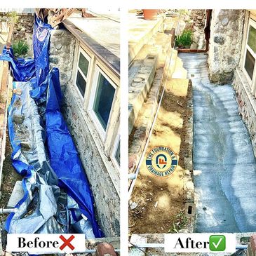 Before and After: Waterproofing + Drainage + Concrete.