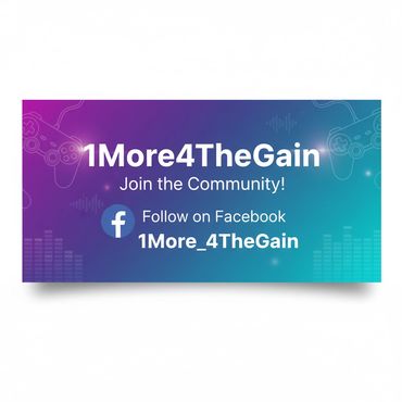 Social media banner inviting to join 1More4TheGain community on Facebook.