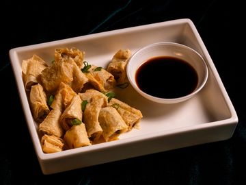 Deep fried bean curd skin roll w. yellow croaker fish filling