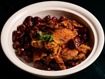 Wok-tossed soft-shell crab with red pepper & peppercorn