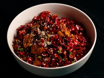 Sichuan style wok fried chicken w. Ningbo rice cake