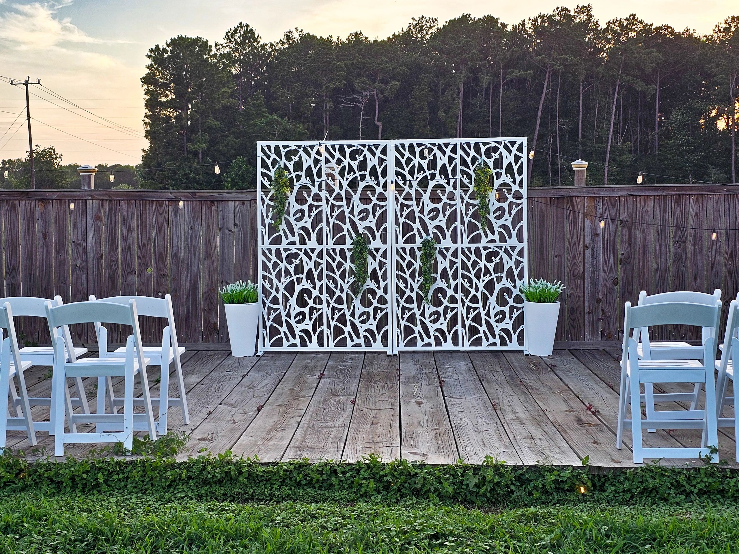 Pondside ceremony space in the garden
