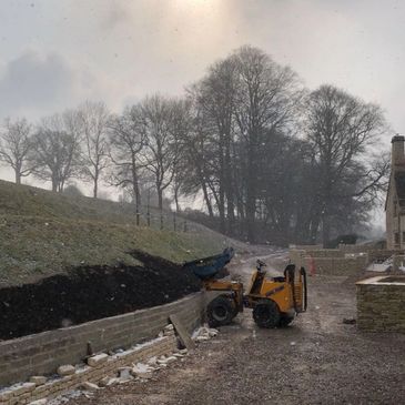 cotswolds renovation digger dumper soil grading levelling landscaping groundworks new build 
