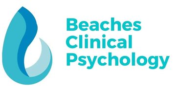 Logo of Beaches Clinical Psychology with blue abstract design.