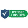 A blue shield with a white checkmark and green label saying Licensed & Insured.