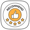 A recommend badge with a thumbs-up and five stars.