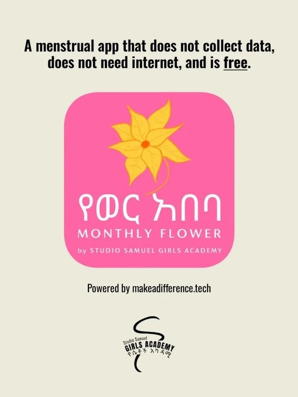 Advertisement for a free, offline, and data-free menstrual app called Monthly Flower.