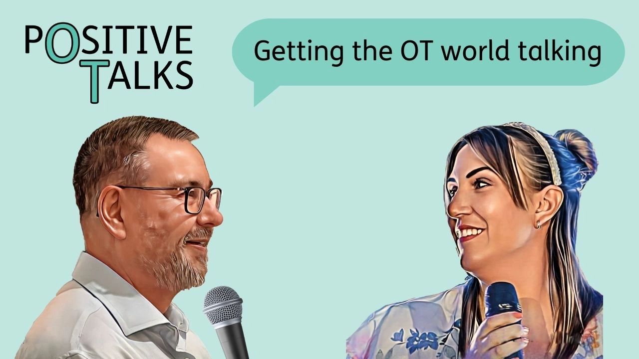 Cartoon style images of Jade and Mike holding microphones with the Positive Talks logo above them.