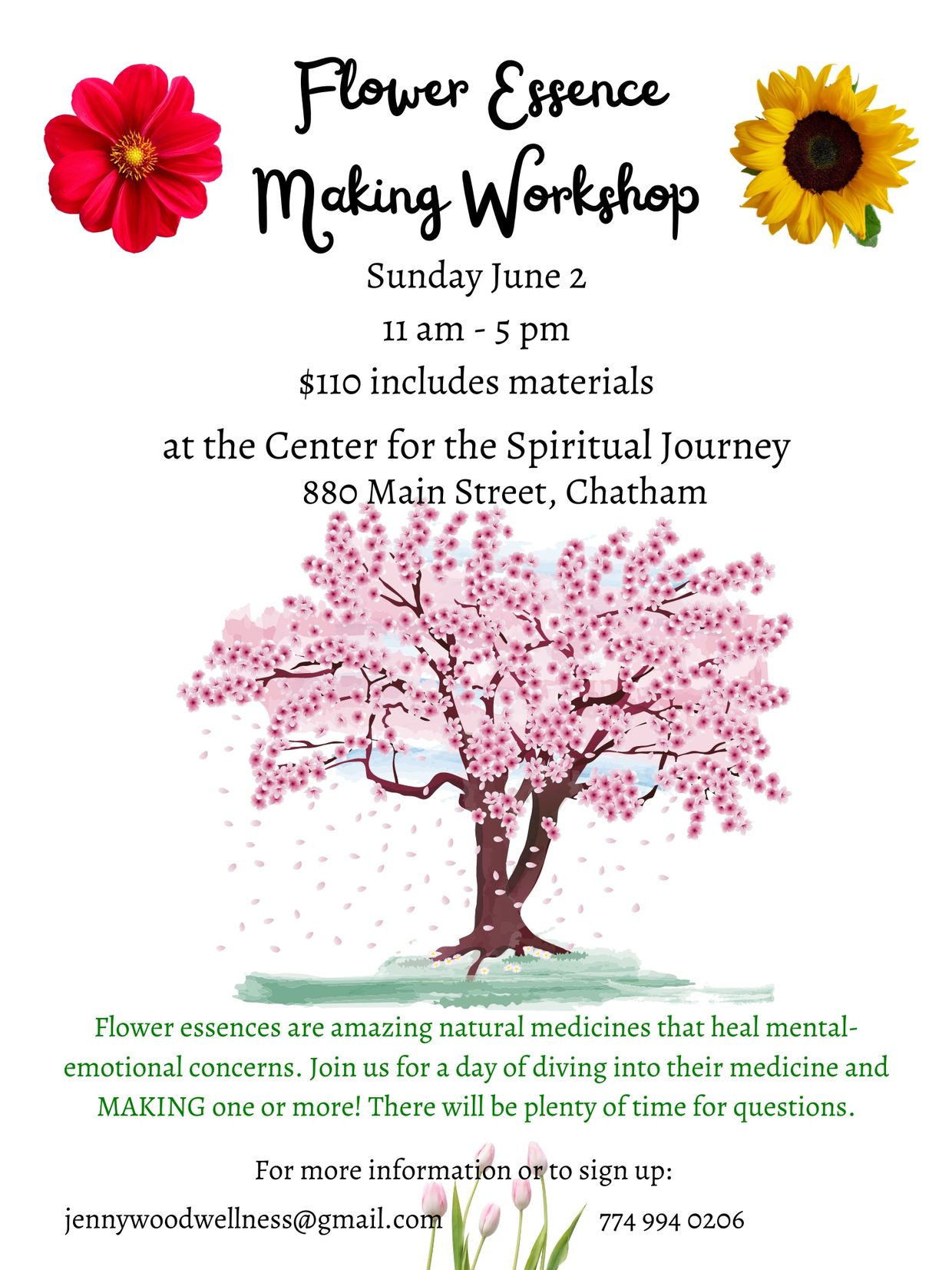 Workshop on making flower essences, June 2, 11 am-5 pm, Chatham.