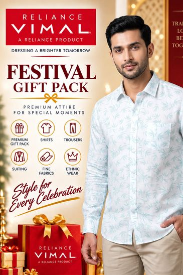 Festival gift pack advertisement featuring men's premium attire.