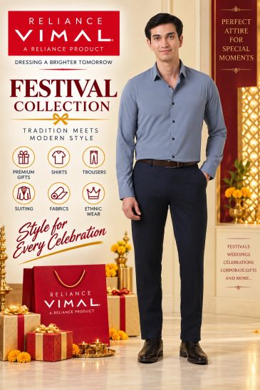 Festival collection advertisement featuring stylish ethnic wear for men.