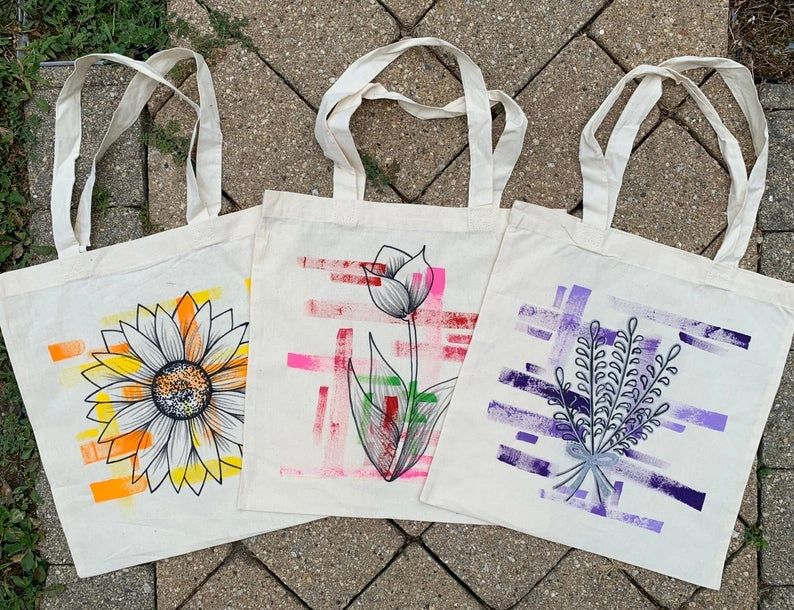 Flower Painted Tote Bag 