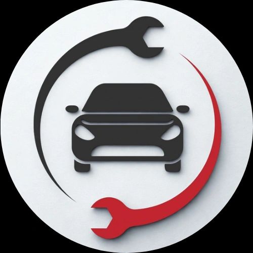 Car with two curved wrenches forming a circle symbolizing auto repair.