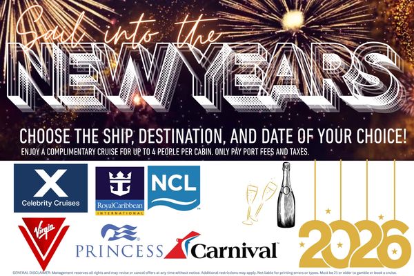 New Year's cruise offer with popular cruise lines and customizable dates for 2026.