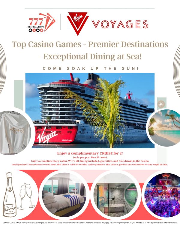 Virgin Voyages cruise offers top casino games, dining, and complimentary stays at sea.