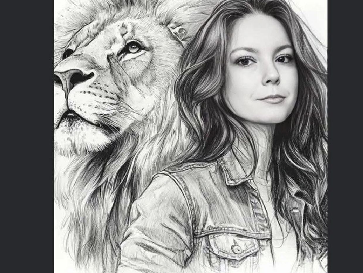 A portrait of courage and faith, standing fearless beside the Lion of Judah. 