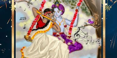 Radha and Krishna - the famous swing scene - drawing by Dr. Suparna Saha