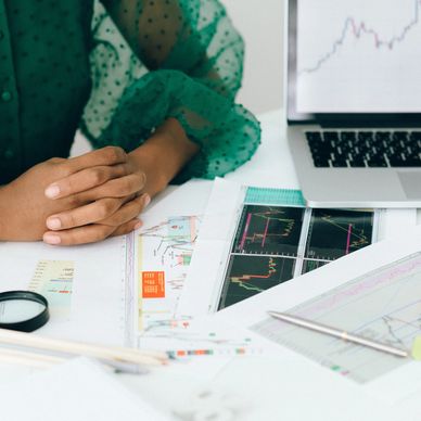 Woman looking at charts and data