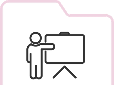 Presentation folder icon with person and screen.
