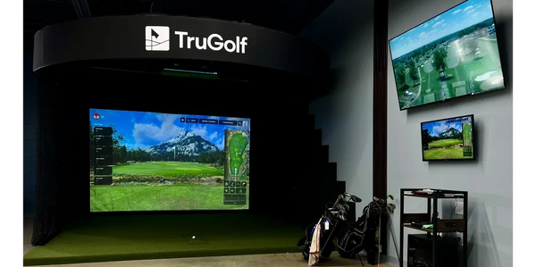 TruGolf Simulator with multiple TVs. PXG Golf clubs 