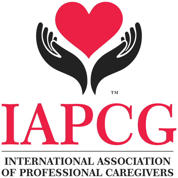 Logo of the International Association of Professional Caregivers with heart and hands.