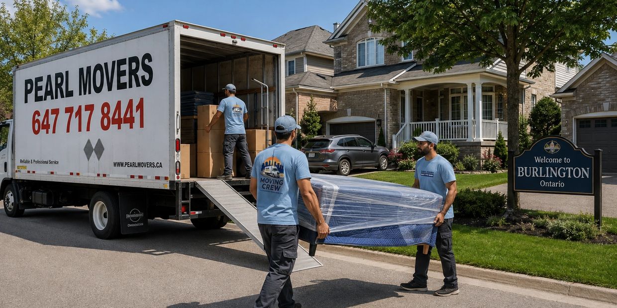 Movers loading furniture into a truck in Burlington, Ontario.