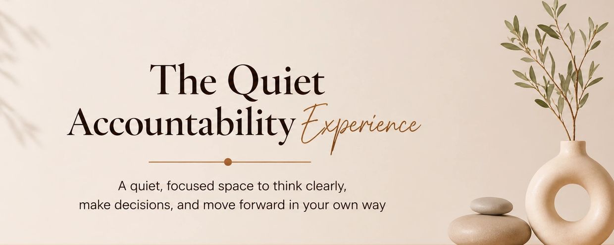 Minimalist scene with text about quiet accountability and decision-making.