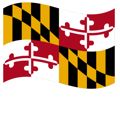 Waving Maryland state flag with red, white, black, and yellow colors.