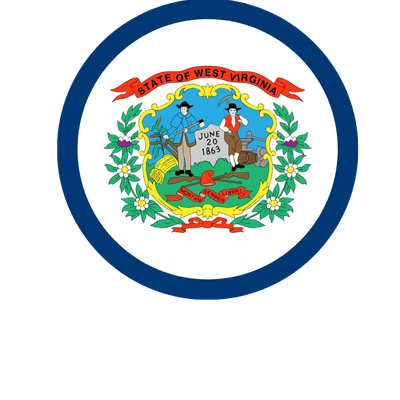 The official state seal of West Virginia with symbolic imagery.