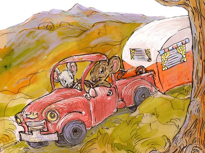 Kids camping books highlight RVs. 