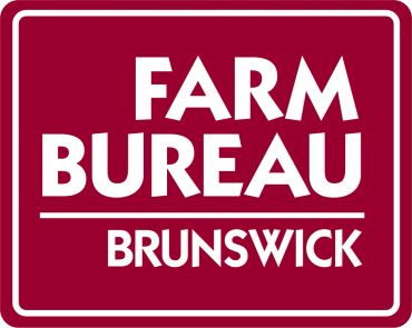 Farm Bureau Brunswick logo in white on maroon background.