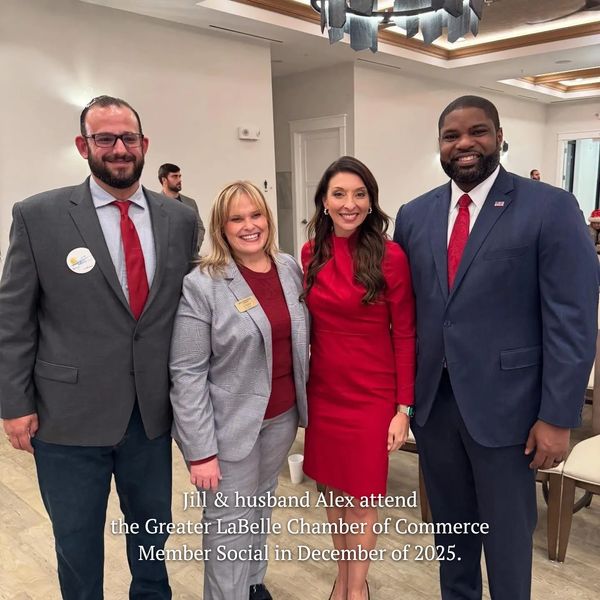 Jill & husband Alex at the Greater LaBelle Chamber of Commerce Member Social in December 2025.
