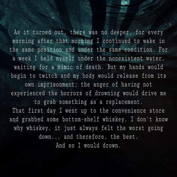 A reflective, somber text about emotional struggle and using whiskey as a coping mechanism.