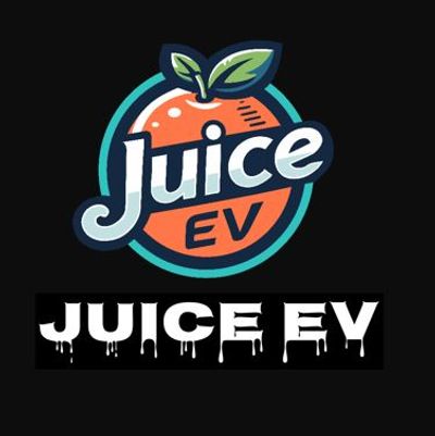 Logo featuring an orange with leaves and the text 'Juice EV'.