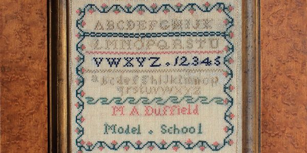 Sampler by M. A. Duffield, worked ca. 1830 at Dublin's Female Model School.