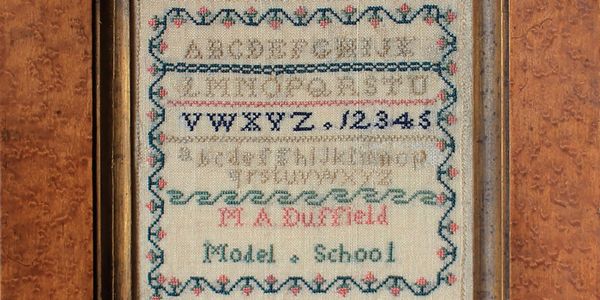 Sampler by M. A. Duffield, worked ca. 1830 at Dublin's Female Model School.
